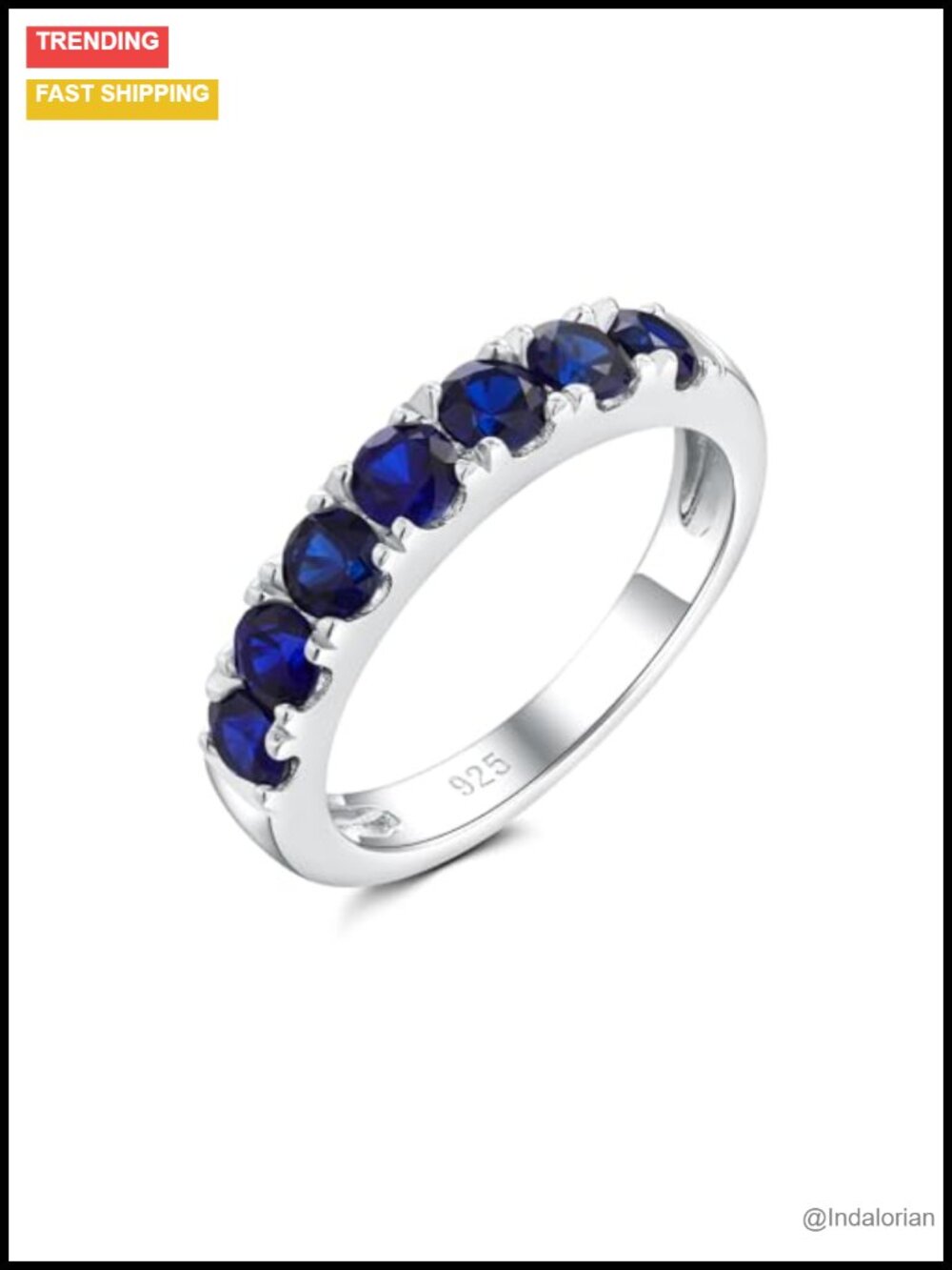 925 Sterling Silver Eternity Ring Created Sapphire Wedding Band White Gold